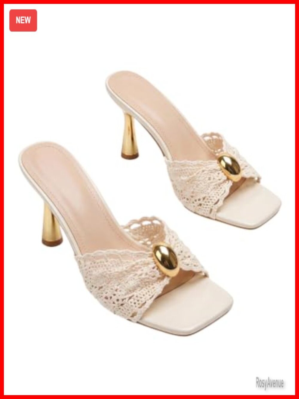 Crochet Mule Kitten Heels Faux Leather Slip On Sandals